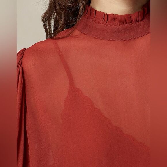 NWT J CREW Ruffleneck top in chiffon in red - Picture 6 of 7